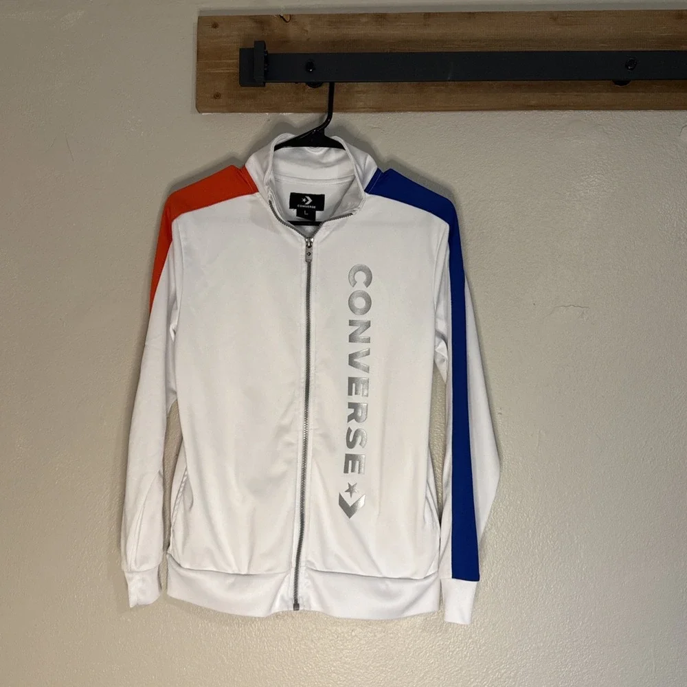 Converse Chuck‎ Taylor Full Zip Track Jacket White Blue Red Athletic Boys Large